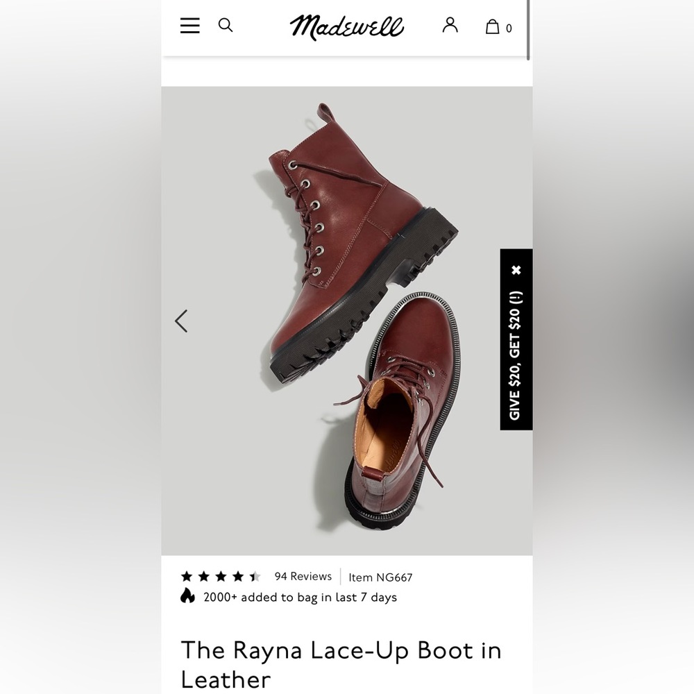 Madewell Rayna Boot size 7.5